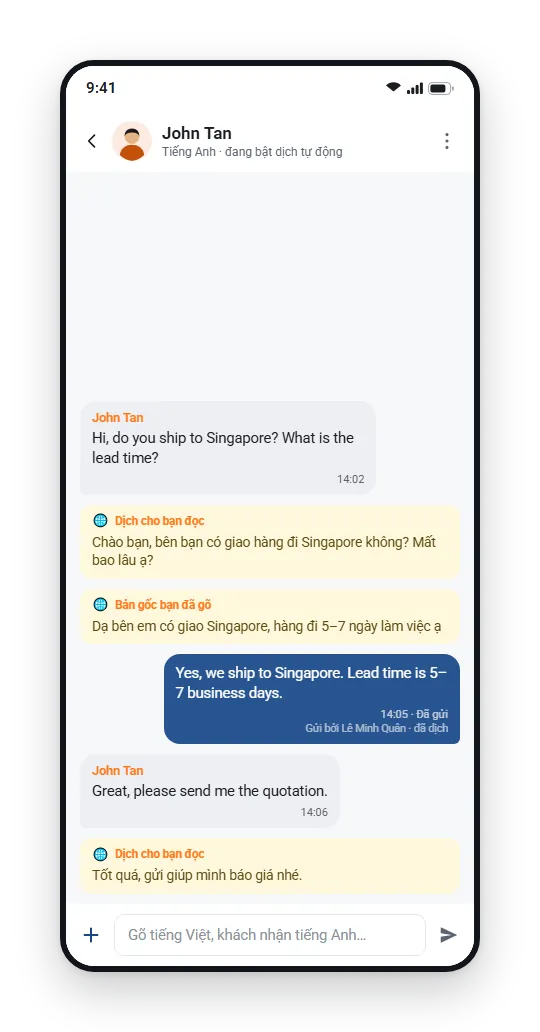hChat: dịch tin nhắn đa ngôn ngữ