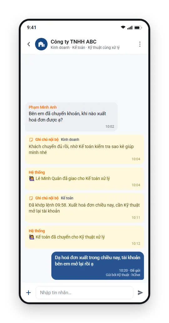 hChat: làm việc nhóm trên một hội thoại