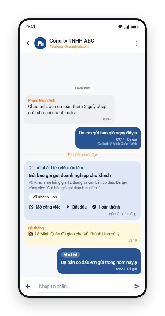 hChat: trả lời khách hàng