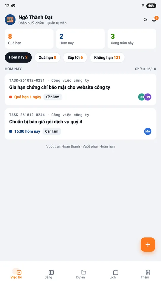 hTask: màn Việc của tôi