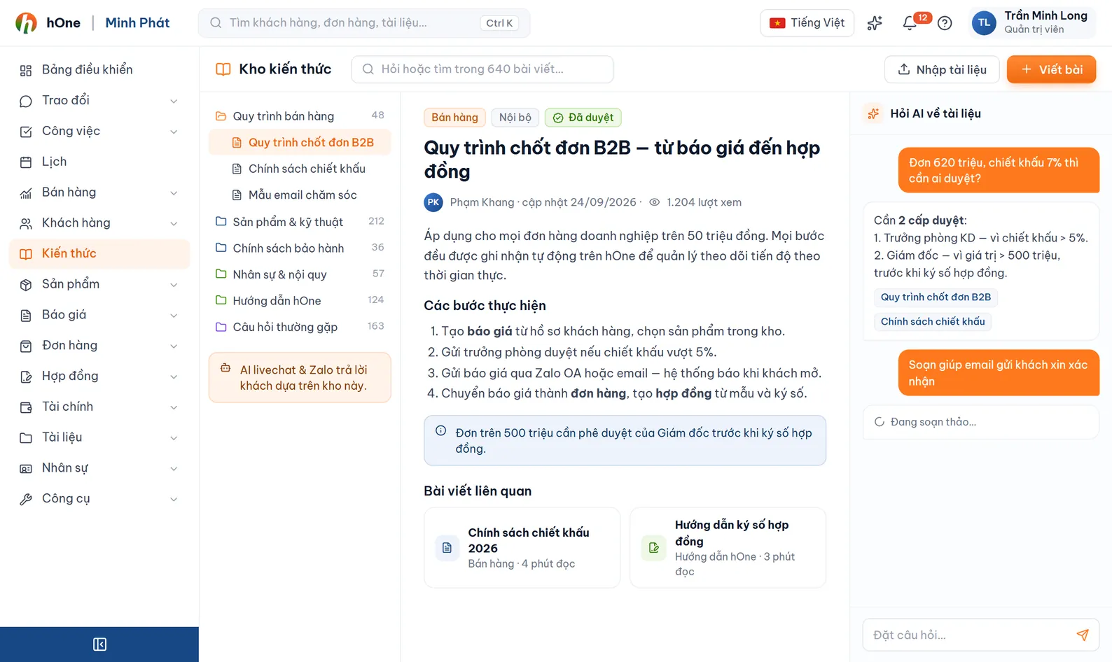 Giao diện hOne — Kiến thức